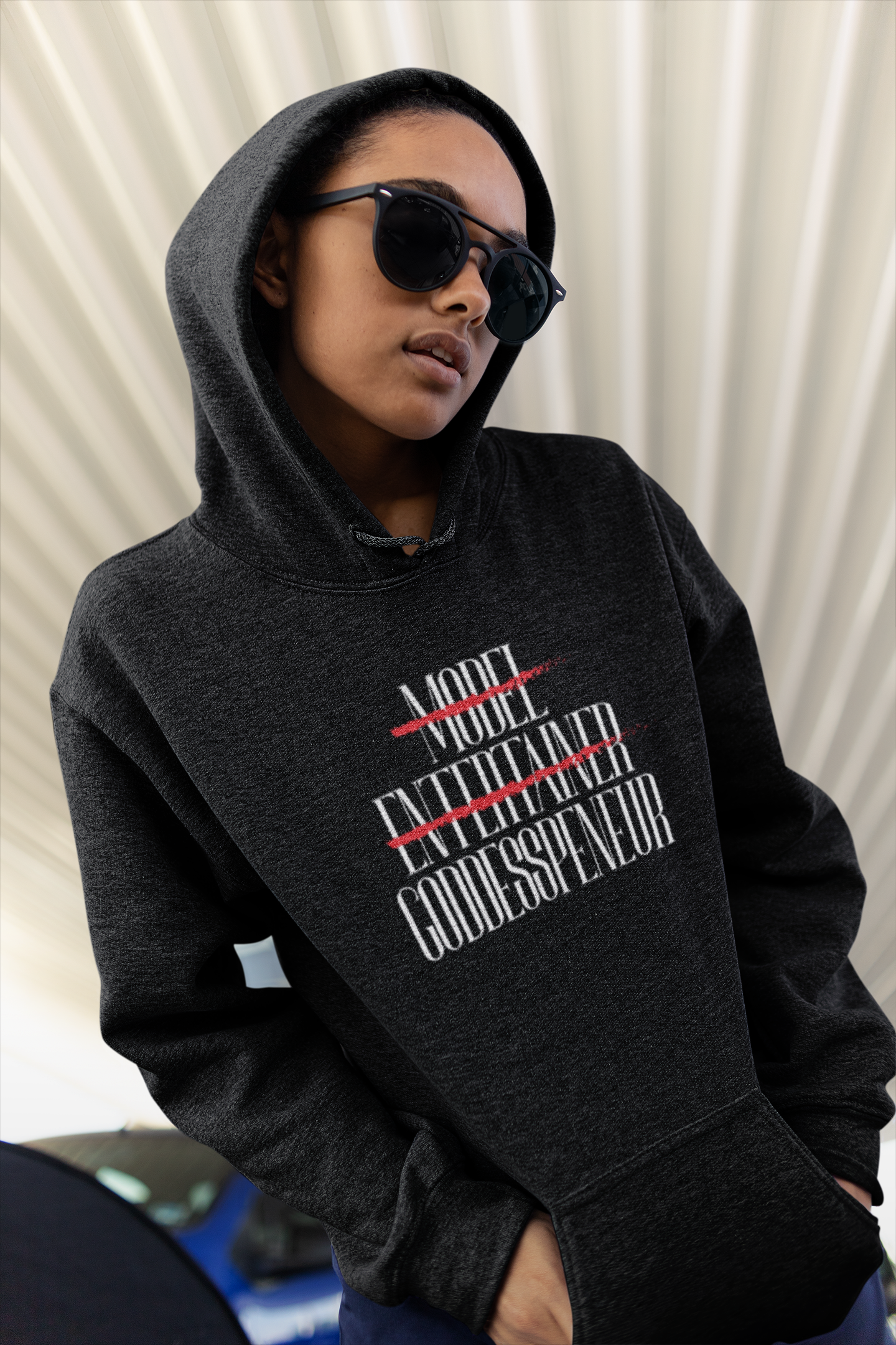 GoddessPeneur “MODEL” Hoodie - White Logo - Black