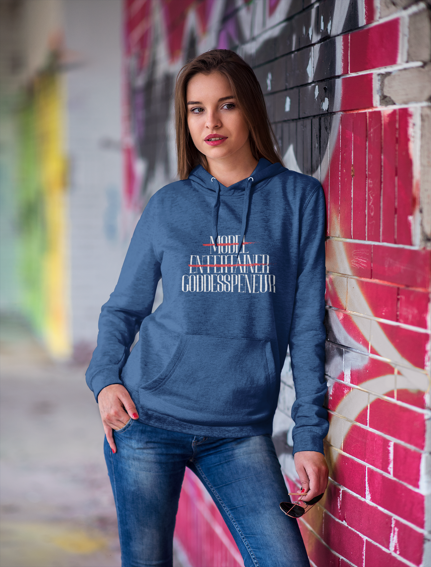 GoddessPeneur “MODEL” Hoodie - White Logo -Navy Blue